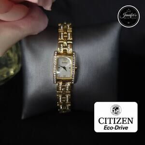 Citizen Eco-Drive Vintage Women's Mother of Pearl Gold Tone Rhinestone Watch